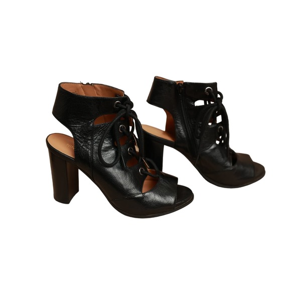 Nine West gladiator style black leather lace‎ up heels sz 7 - Picture 1 of 5